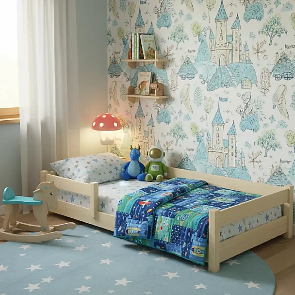 Kobi Lit bas Nordi 200x90 - Montessori bois naturel, lit enfant avec barreaux*Enfant Lit Enfant