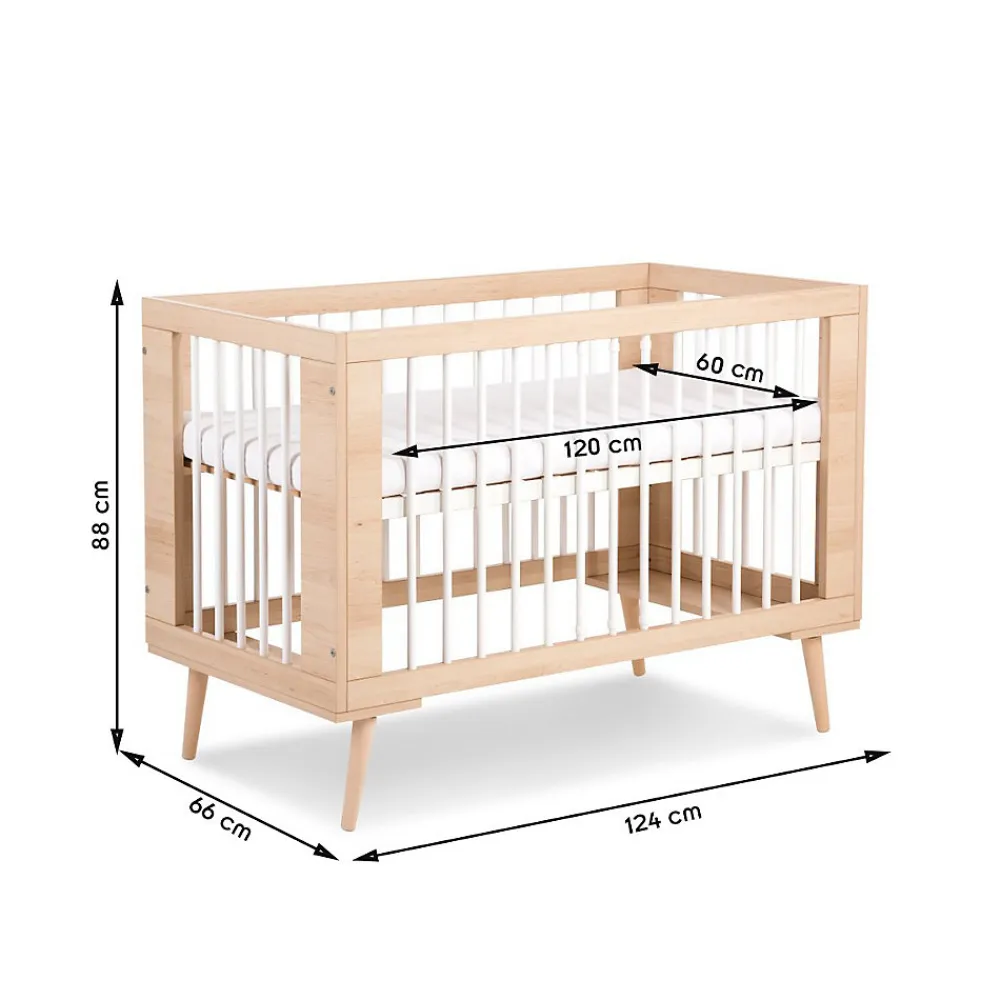 Lit Bébé à Barreaux Avec Sommier Réglable Style Scandinave 120x60 Hêtre>Little Sky Outlet