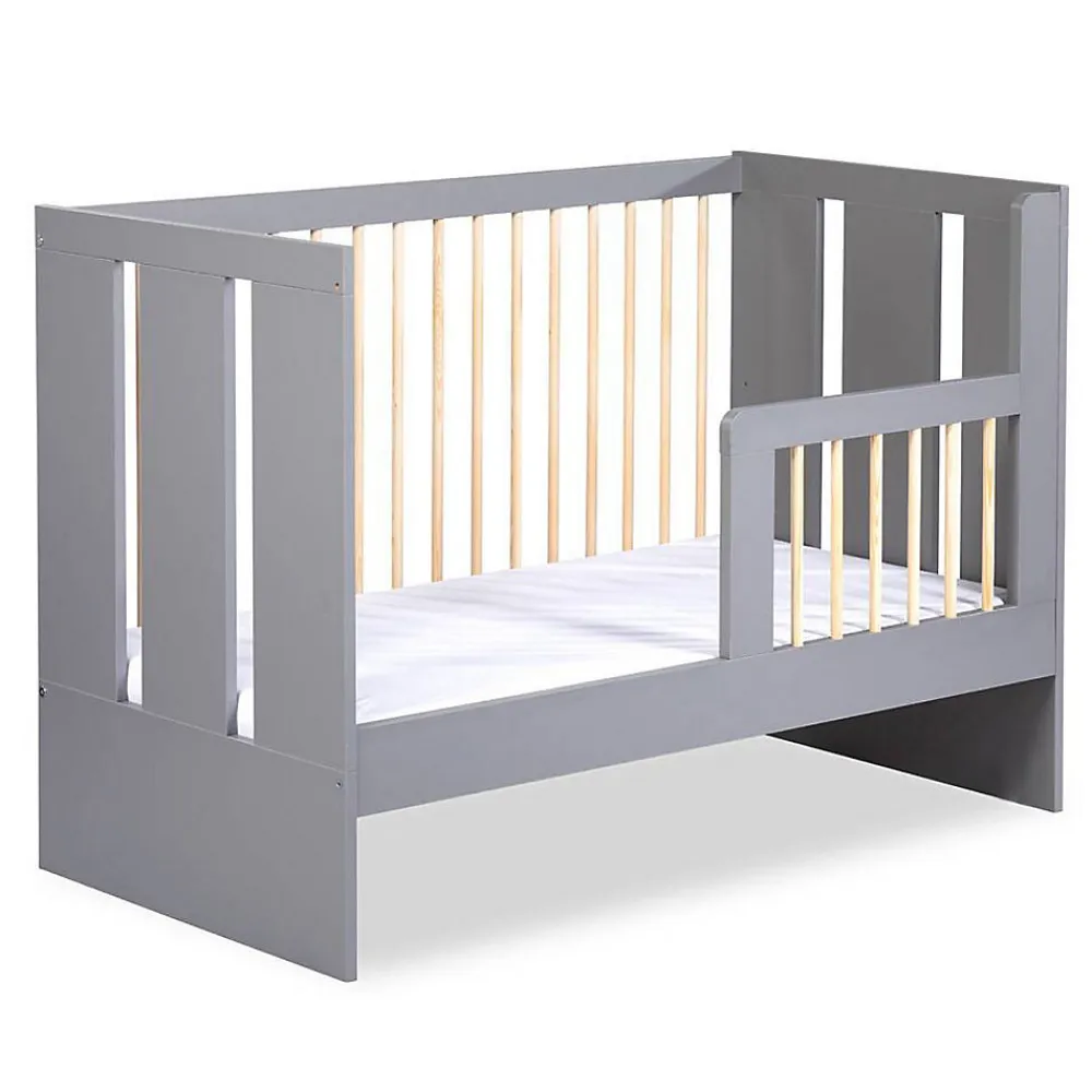 Lit Bébé Enfant évolutif à Barreaux Avec Sommier Réglable Gris / Bois 120x60 Cm>Little Sky Clearance