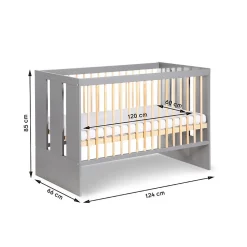 Lit Bébé Enfant évolutif à Barreaux Avec Sommier Réglable Gris / Bois 120x60 Cm><noscript><img width=