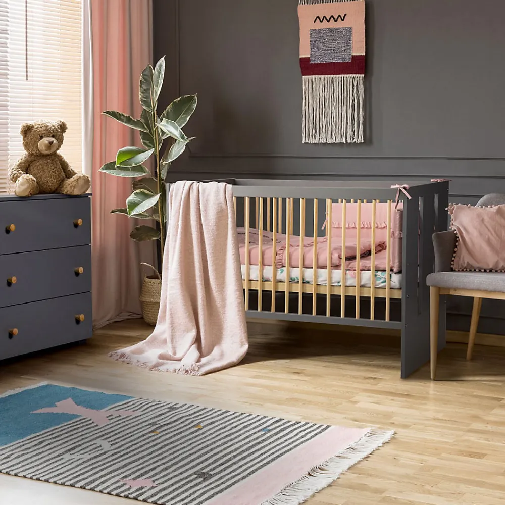 Lit Bébé Enfant évolutif à Barreaux Avec Sommier Réglable Gris / Bois 120x60 Cm>Little Sky Clearance