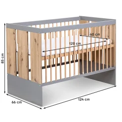 Lit Bébé Enfant évolutif à Barreaux Avec Sommier Réglable Bois / Gris 120x60 Cm><noscript><img width=