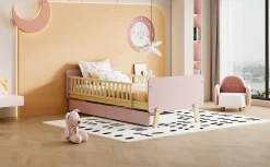 Lit bois 90 par 190 cm lit simple avec 2 tiroirs cadre en bois massif sommier rose><noscript><img width=