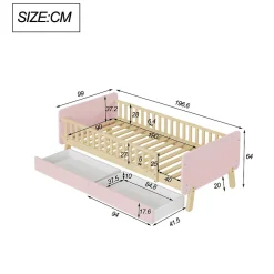 Lit bois 90 par 190 cm lit simple avec 2 tiroirs cadre en bois massif sommier rose><noscript><img width=