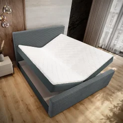 Masseno Lit Boxspring ALORIA 160X200 CM POSO 60 + PAROS 06, Gris, Lit avec matelas et rangement* Ensemble Sommier Et Matelas