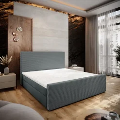 Masseno Lit Boxspring ALORIA 160X200 CM POSO 60 + PAROS 06, Gris, Lit avec matelas et rangement* Ensemble Sommier Et Matelas