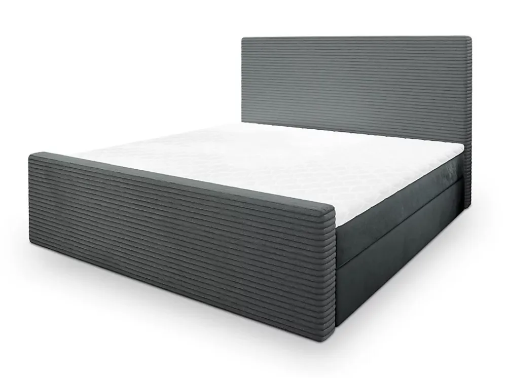 Masseno Lit Boxspring ALORIA 160X200 CM POSO 60 + PAROS 06, Gris, Lit avec matelas et rangement* Ensemble Sommier Et Matelas