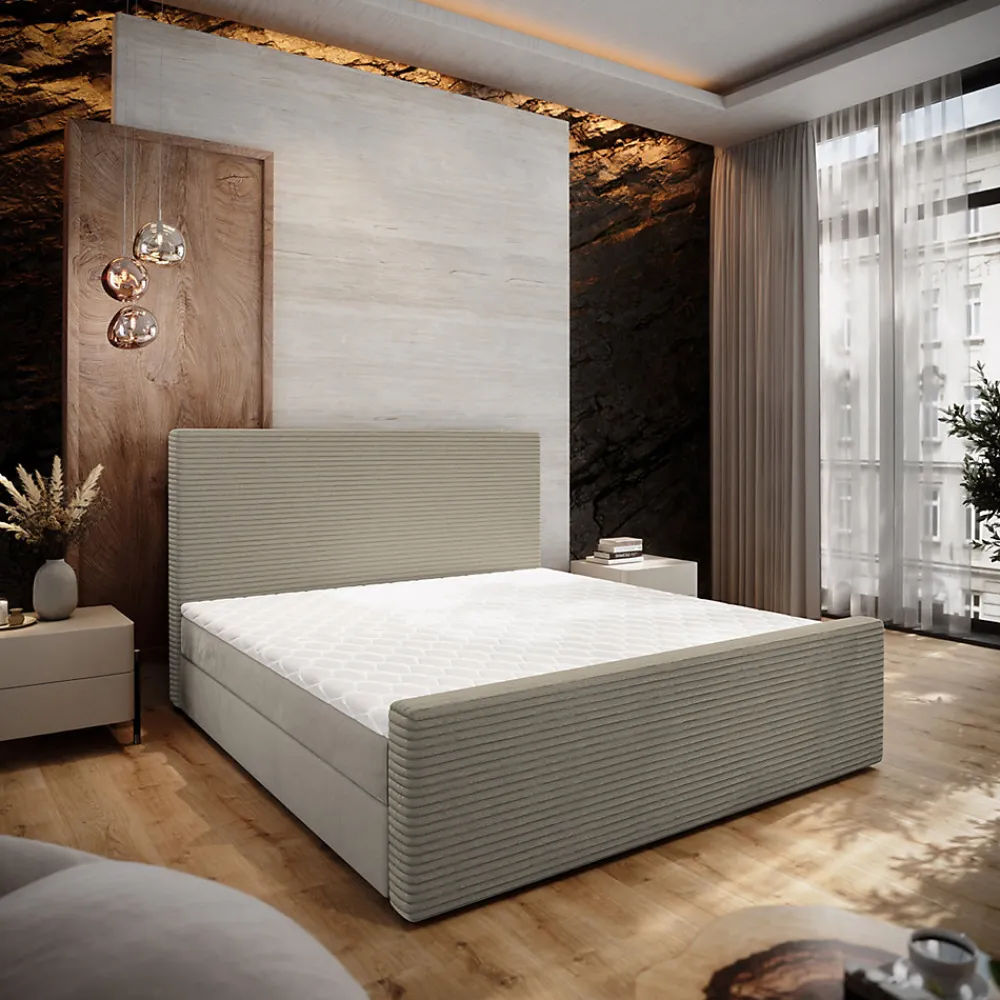 Lit Boxspring ALORIA 160X200 CM POSO 02 + PAROS 02, Beige, Lit avec matelas et rangement>Masseno Sale