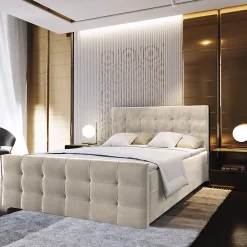 Masseno Lit Boxspring AMON 140X200 CM COSMIC 10, Beige, Lit avec matelas et rangement* Ensemble Sommier Et Matelas