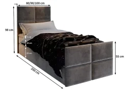Masseno Lit Boxspring ARIEL 90 90X200 CM KRONOS 13, Bleu, Lit avec matelas et rangement* Ensemble Sommier Et Matelas
