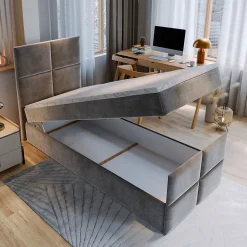 Lit Boxspring ARIEL 90 90X200 CM KRONOS 19, Vert, Lit avec matelas et rangement><noscript><img width=