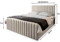 Masseno Lit Boxspring ARION 140X200 CM PAROS 02, Beige, Lit avec matelas et rangement* Ensemble Sommier Et Matelas