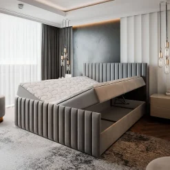 Masseno Lit Boxspring ARION 160X200 CM KRONOS 19, Vert foncé, Lit avec matelas et rangement* Ensemble Sommier Et Matelas