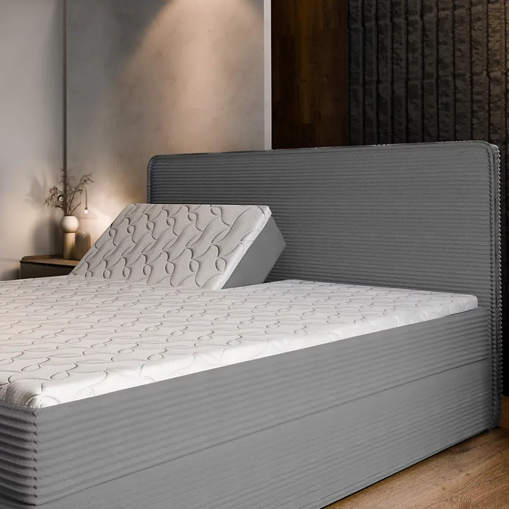 Masseno Lit Boxspring ASTOR 180X200 CM LINCOLN 83, Beige, Lit avec matelas et rangement* Ensemble Sommier Et Matelas