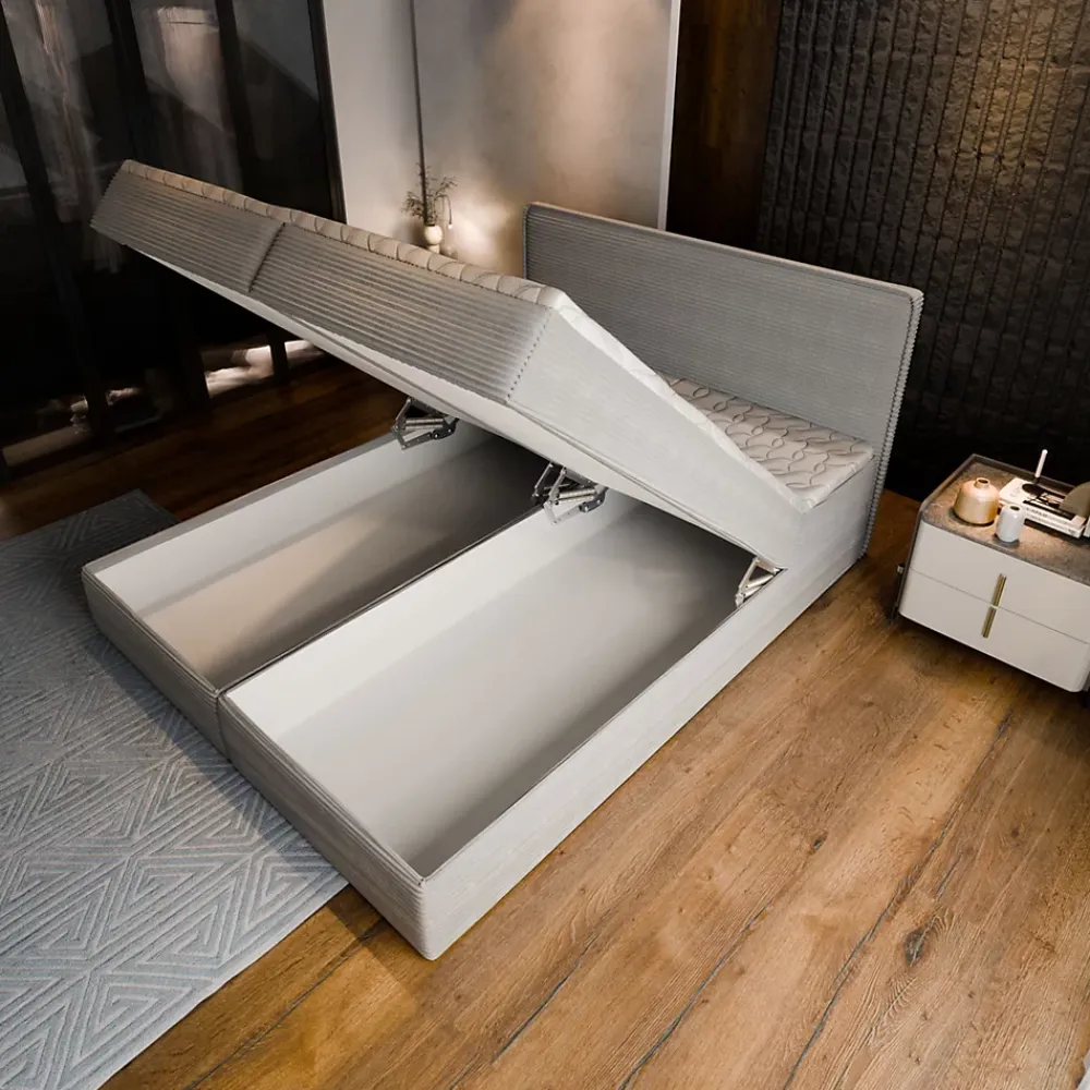 Masseno Lit Boxspring ASTOR 180X200 CM LINCOLN 83, Beige, Lit avec matelas et rangement* Ensemble Sommier Et Matelas