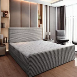Masseno Lit Boxspring BRENTO 180X200 CM TILIA 86, Gris clair, Lit avec matelas et rangement* Ensemble Sommier Et Matelas