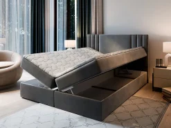 Lit Boxspring BRES 160X200 CM CASABLANCA 14, Gris clair, Lit avec matelas et rangement><noscript><img width=