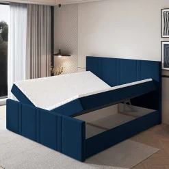 Lit Boxspring COMOZA 160X200 CM KRONOS 09, Bleu, Lit avec matelas et rangement><noscript><img width=
