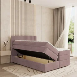 Lit Boxspring FELBIO 140X200 CM KRONOS 27, Rose, Lit avec matelas et rangement><noscript><img width=
