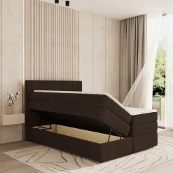 Masseno Lit Boxspring FELBIO 160X200 CM KRONOS 06, Marron, Lit avec matelas et rangement* Ensemble Sommier Et Matelas