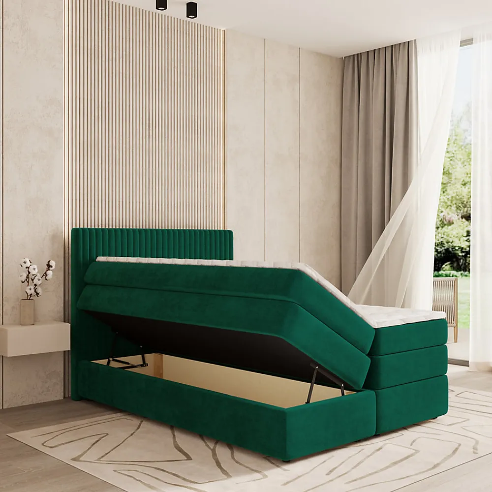 Lit Boxspring FELBIO 160X200 CM KRONOS 19, Vert foncé, Lit avec matelas et rangement>Masseno Hot