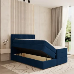 Masseno Lit Boxspring FELBIO 180X200 CM KRONOS 09, Bleu, Lit avec matelas et rangement* Ensemble Sommier Et Matelas