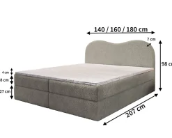 Masseno Lit Boxspring FLUVIA 180X200 CM NOW OR NEVER 83, Gris clair, Lit avec matelas et rangement* Ensemble Sommier Et Matelas