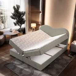 Masseno Lit Boxspring FLUVIA 180X200 CM NOW OR NEVER 83, Gris clair, Lit avec matelas et rangement* Ensemble Sommier Et Matelas