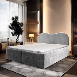 Masseno Lit Boxspring FLUVIA 140X200 CM MONOLITH 84, Gris clair, Lit avec matelas et rangement* Ensemble Sommier Et Matelas
