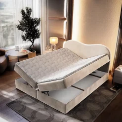 Masseno Lit Boxspring FLUVIA 180X200 CM MONOLITH 04, Crème, Lit avec matelas et rangement* Ensemble Sommier Et Matelas