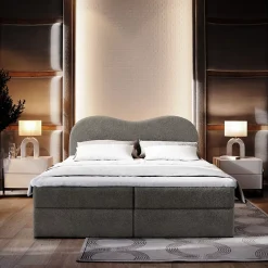 Masseno Lit Boxspring FLUVIA 160X200 CM NOW OR NEVER 92, Gris, Lit avec matelas et rangement* Ensemble Sommier Et Matelas