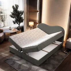 Masseno Lit Boxspring FLUVIA 160X200 CM NOW OR NEVER 92, Gris, Lit avec matelas et rangement* Ensemble Sommier Et Matelas