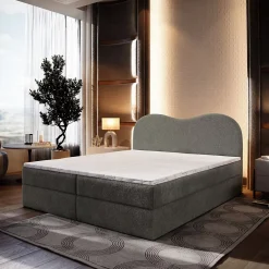 Masseno Lit Boxspring FLUVIA 160X200 CM NOW OR NEVER 92, Gris, Lit avec matelas et rangement* Ensemble Sommier Et Matelas