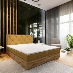 Lit Boxspring FOSCO 140X200 CM KRONOS 01, Jaune, Lit avec matelas et rangement>Masseno Online