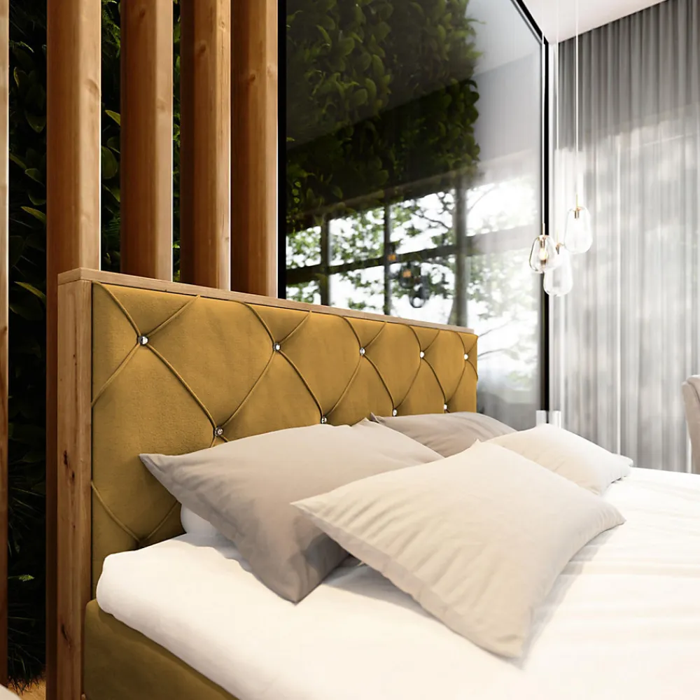 Lit Boxspring FOSCO 140X200 CM KRONOS 01, Jaune, Lit avec matelas et rangement>Masseno Online
