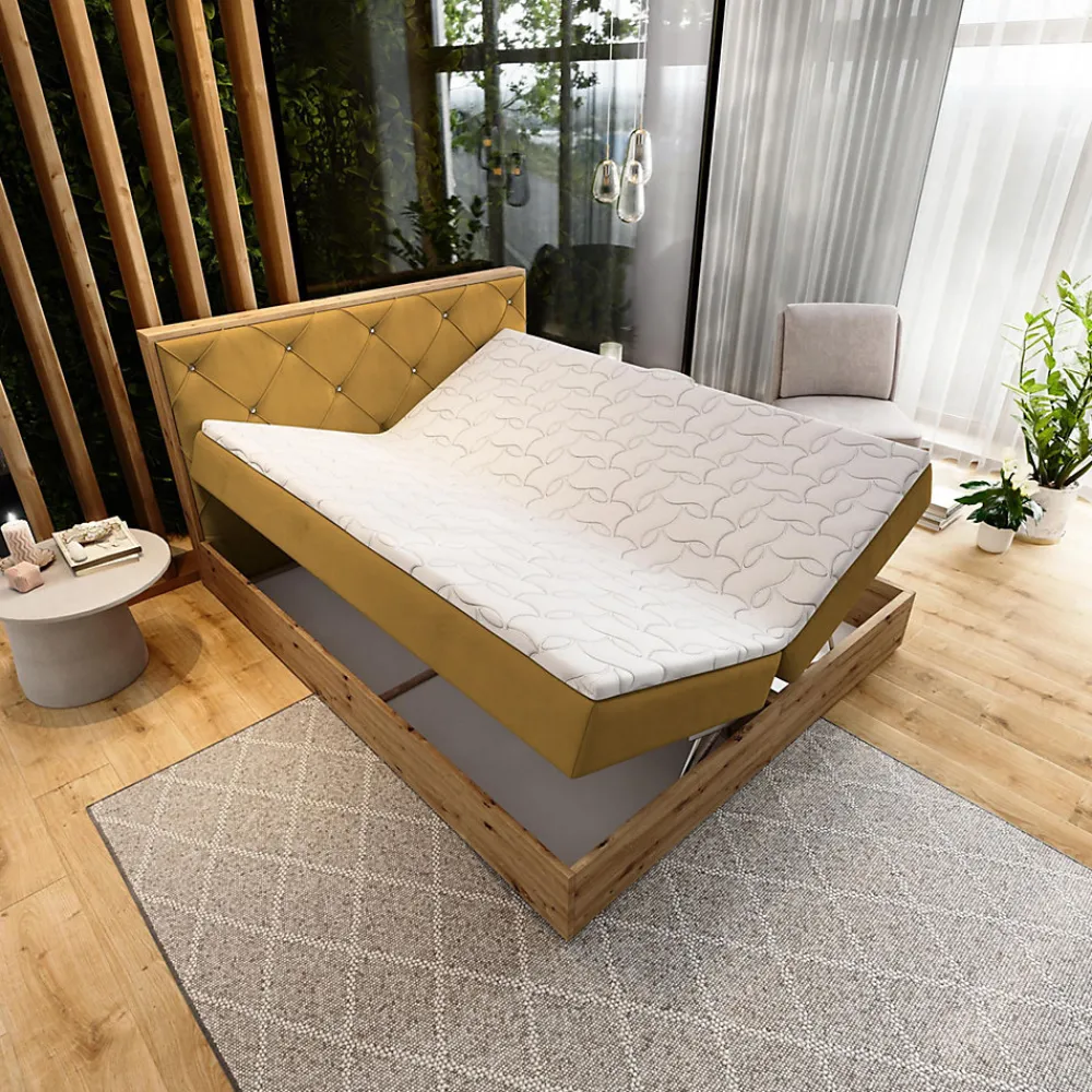 Lit Boxspring FOSCO 140X200 CM KRONOS 01, Jaune, Lit avec matelas et rangement>Masseno Online