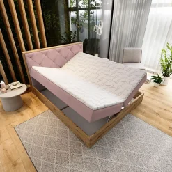 Masseno Lit Boxspring FOSCO 140X200 CM KRONOS 27, Rose, Lit avec matelas et rangement* Ensemble Sommier Et Matelas