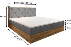 Masseno Lit Boxspring FOSCO 140X200 CM KRONOS 27, Rose, Lit avec matelas et rangement* Ensemble Sommier Et Matelas