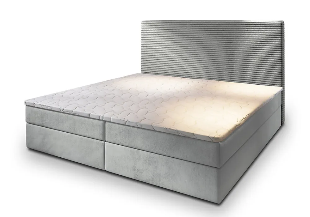 Lit Boxspring GIARRO 180X200 CM POSO 55 + PAROS 05, Gris clair, Lit avec matelas et rangement>Masseno