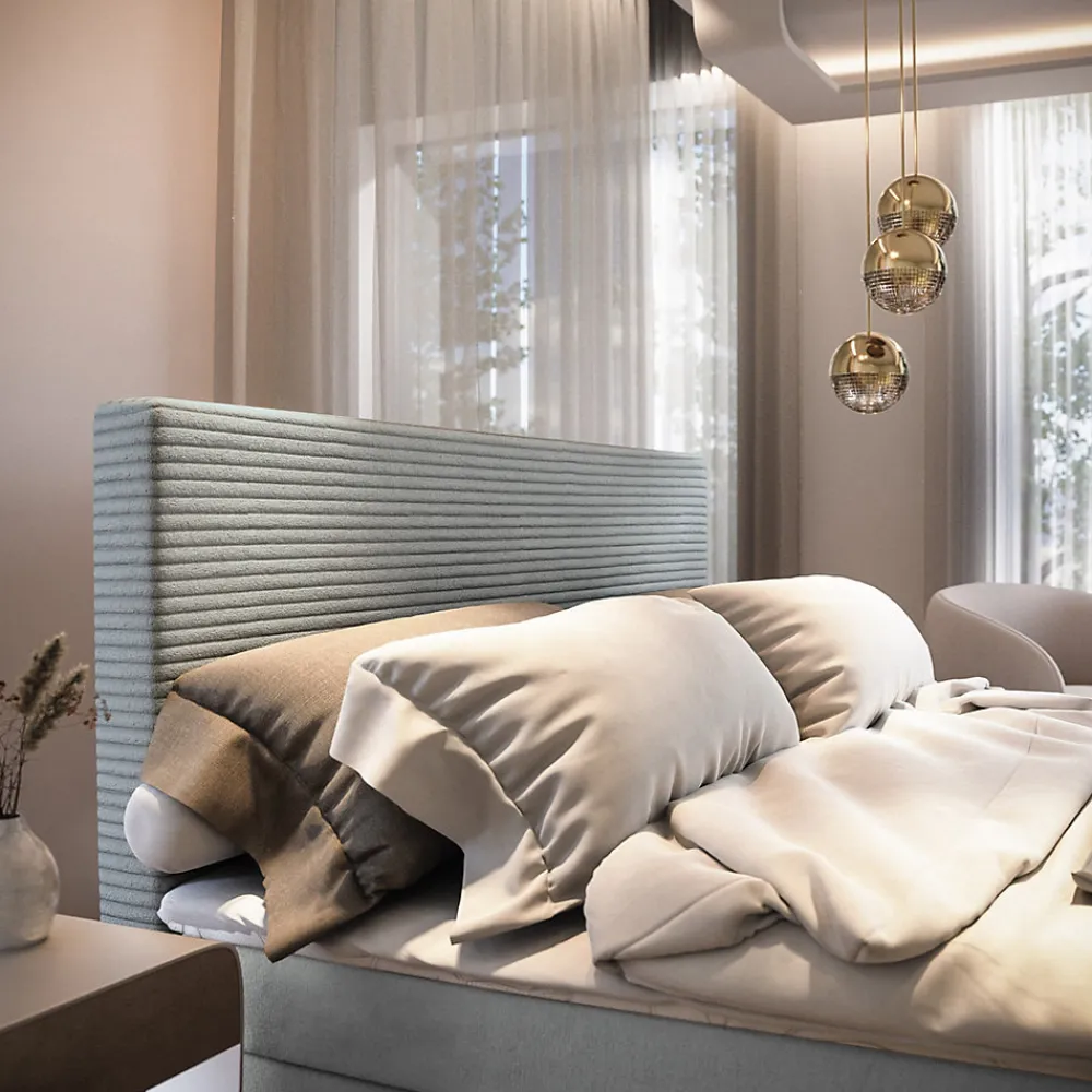 Lit Boxspring GIARRO 180X200 CM POSO 55 + PAROS 05, Gris clair, Lit avec matelas et rangement>Masseno