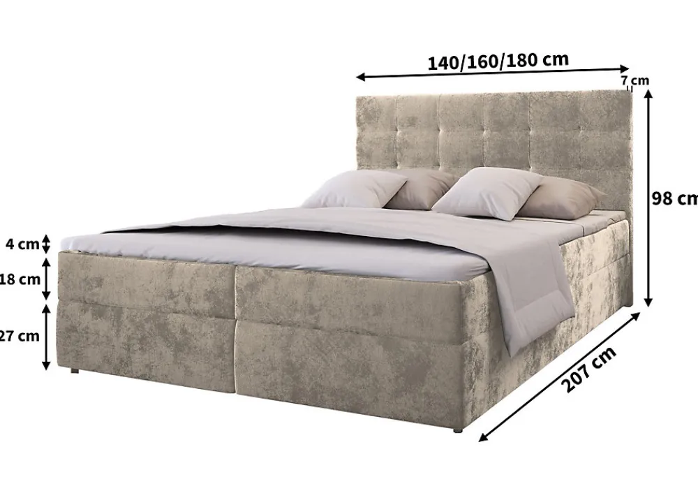 Lit Boxspring GLOS 140X200 CM KRONOS 06, Marron, Lit avec matelas et rangement>Masseno Online