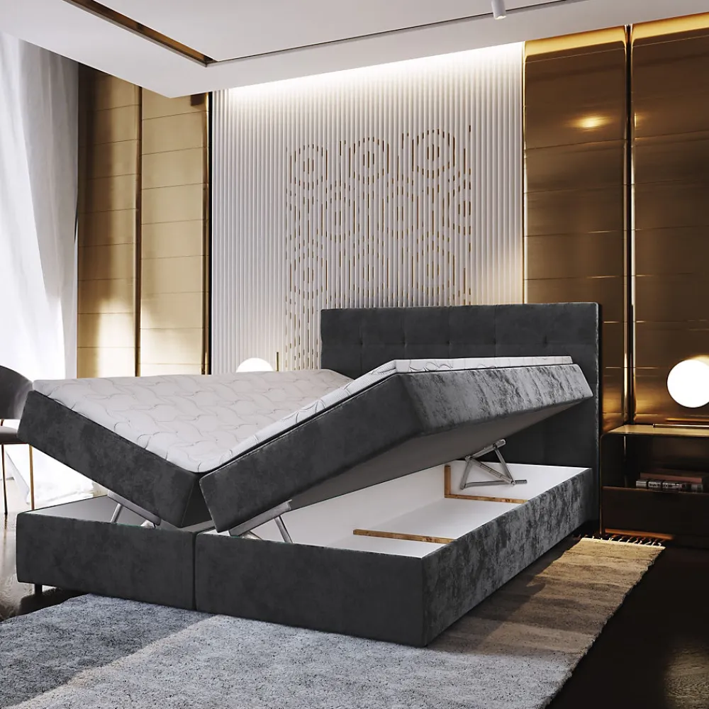 Lit Boxspring GLOS 140X200 CM KRONOS 06, Marron, Lit avec matelas et rangement>Masseno Online
