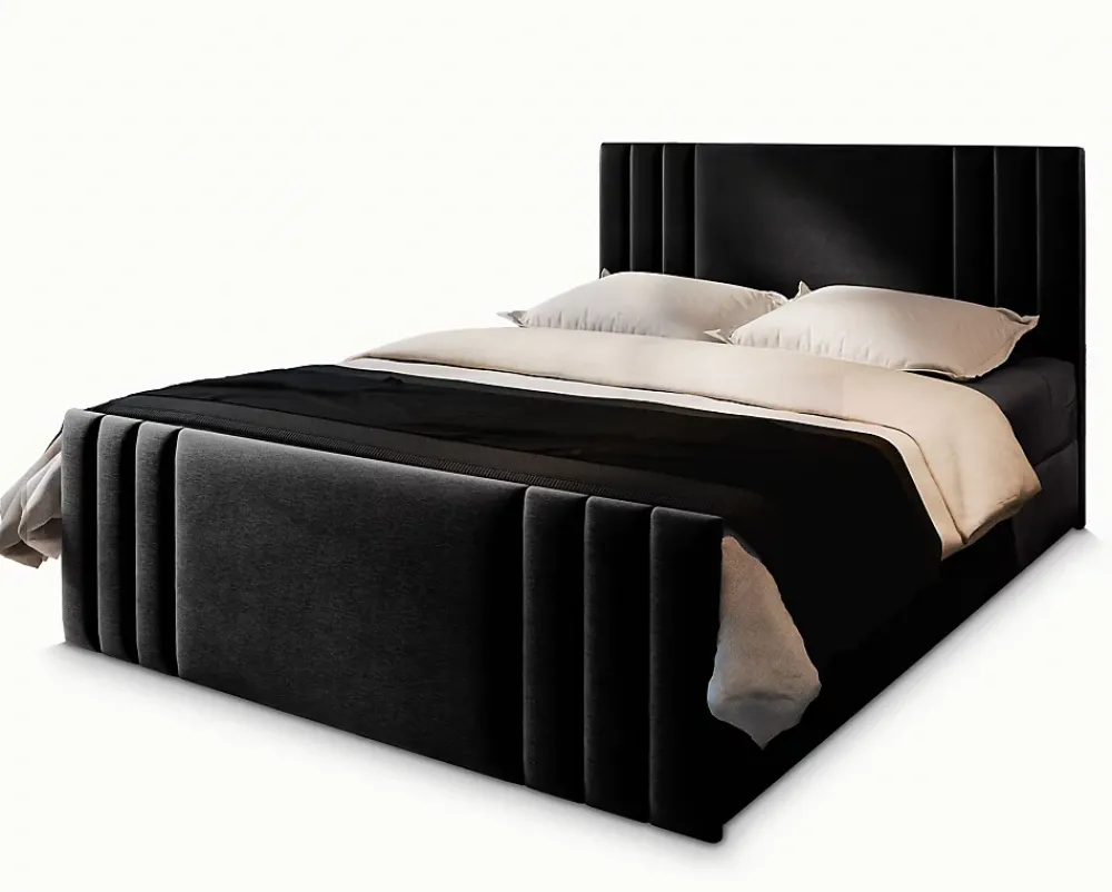 Masseno Lit Boxspring KANES 140X200 CM CASABLANCA 16, Noir, Lit avec matelas et rangement* Ensemble Sommier Et Matelas