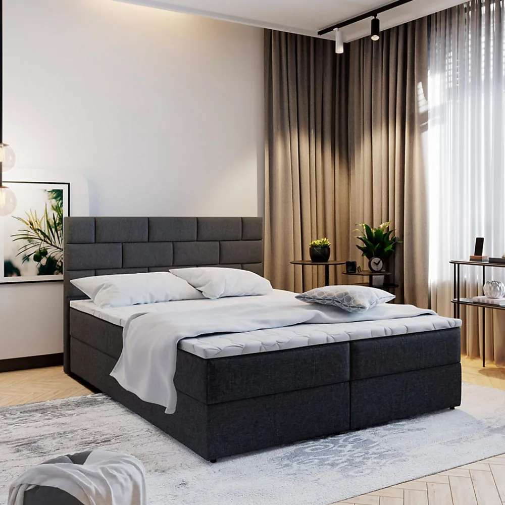 Lit Boxspring KERLO 160x200 CM INARI 100, Noir, Lit avec matelas et rangement>Masseno New