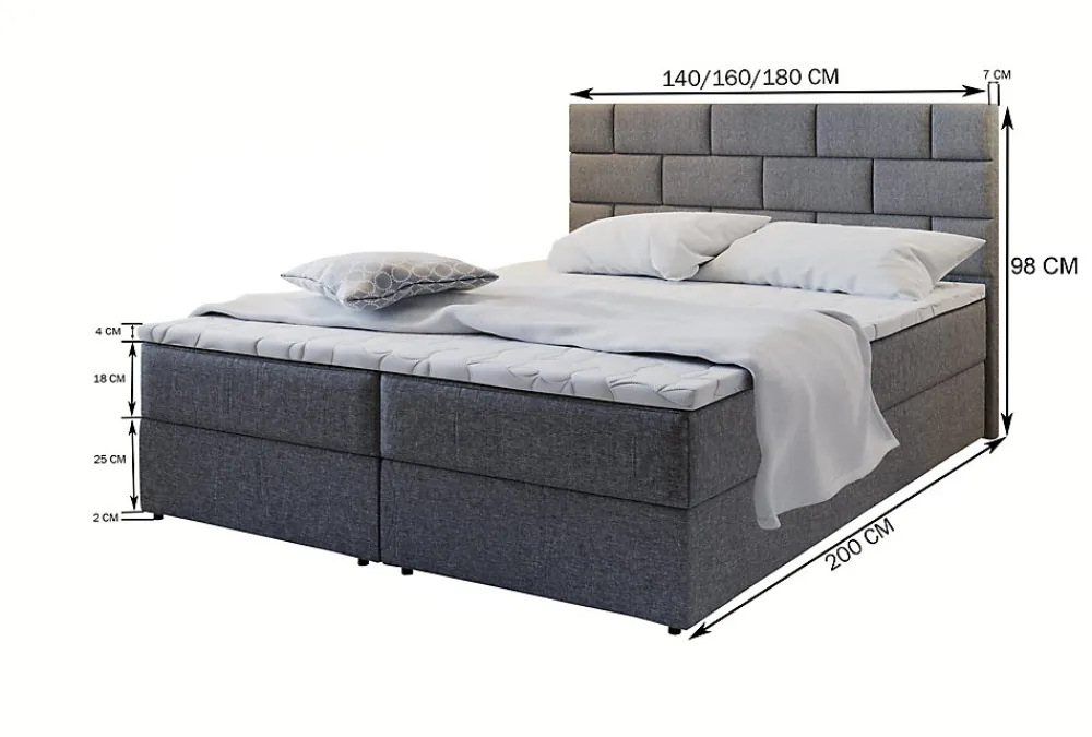 Lit Boxspring KERLO 160x200 CM INARI 100, Noir, Lit avec matelas et rangement>Masseno New