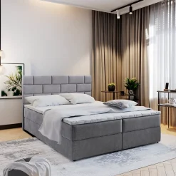 Masseno Lit Boxspring KERLO 160X200 CM COSMIC 160, Gris, Lit avec matelas et rangement* Ensemble Sommier Et Matelas