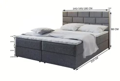 Masseno Lit Boxspring KERLO 160X200 CM COSMIC 160, Gris, Lit avec matelas et rangement* Ensemble Sommier Et Matelas