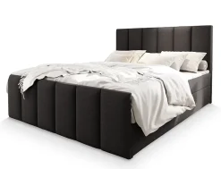 Masseno Lit Boxspring LAGO 140X200 CM SAWANA 05, Gris, Lit avec matelas et rangement* Ensemble Sommier Et Matelas