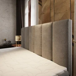 Masseno Lit Boxspring LAGO 140X200 CM SAWANA 05, Gris, Lit avec matelas et rangement* Ensemble Sommier Et Matelas