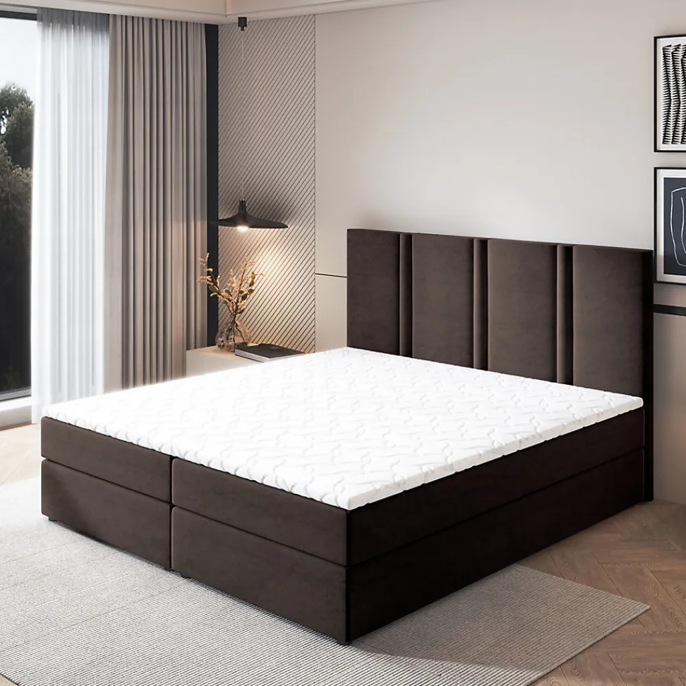 Lit Boxspring LARIO 180X200 CM KRONOS 06, Marron, Lit avec matelas et rangement>Masseno Clearance